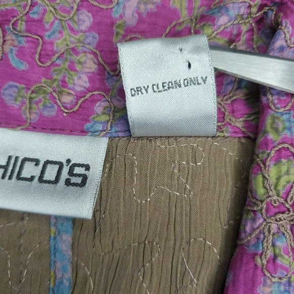 Rare Chicos %100 Silk Lining Violet Purple Multicolored Floral Sewn Women Blazer - Picture 10 of 10